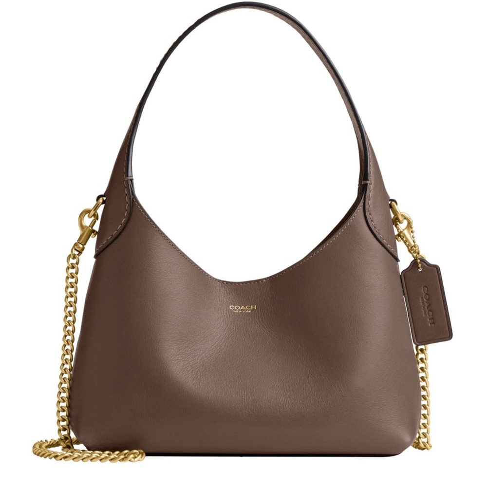 Coach Brown Leather Shoulder Bag with Gold Chain